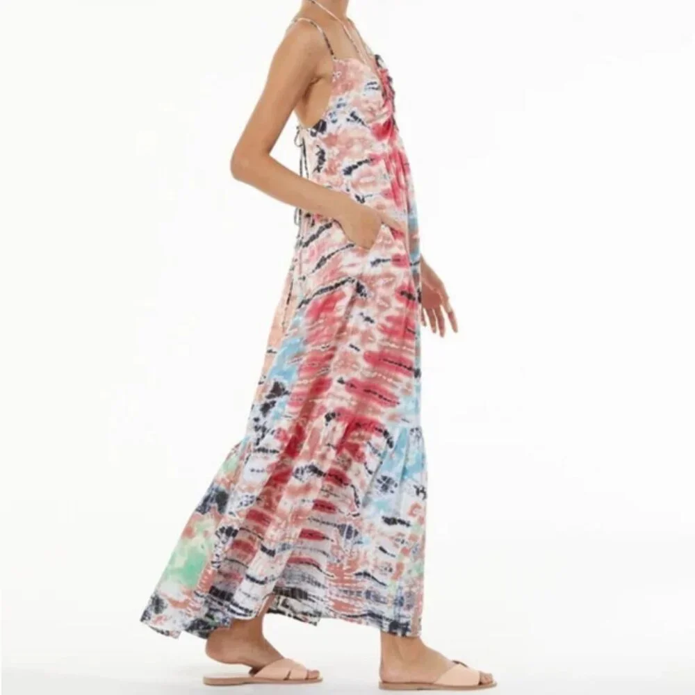 YOUNG FABULOUS & BROKE Strawberry Tropics Tie Dye Haisley Tiered Maxi Dress